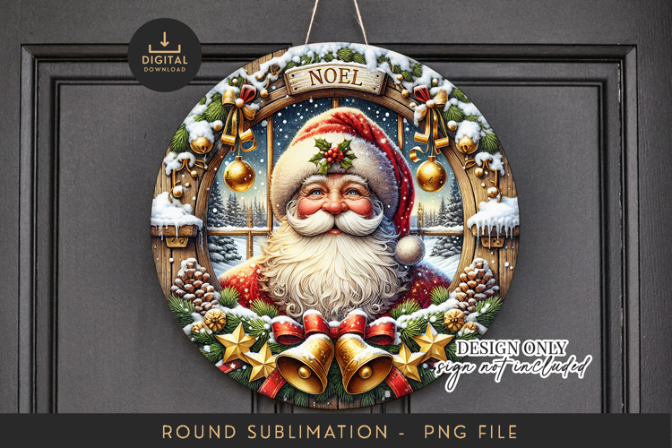 Round Sign Sublimation PNG Vintage Santa Christmas