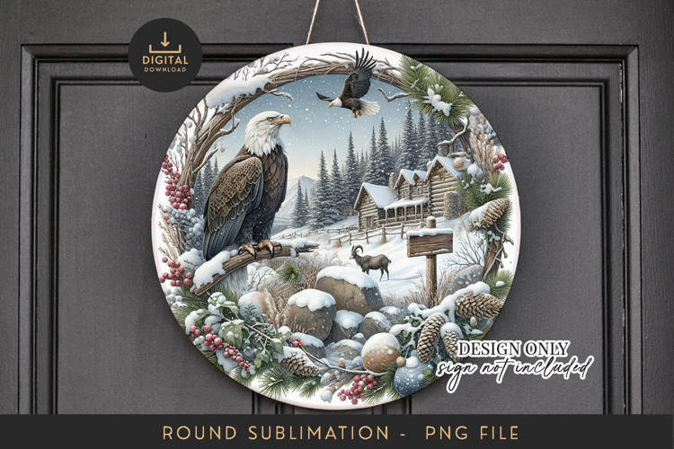 Bald Eagle Sublimation PNG Rustic Winter Round Hanger