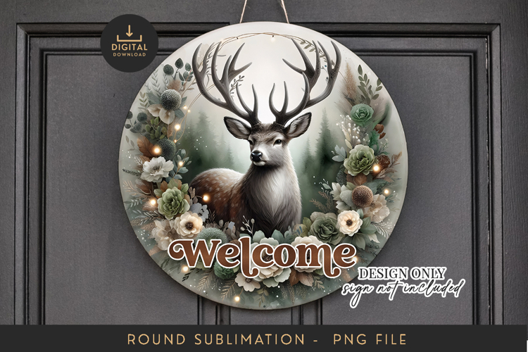Stag Deer Sublimation PNG - Round Rustic Woodland Welcome