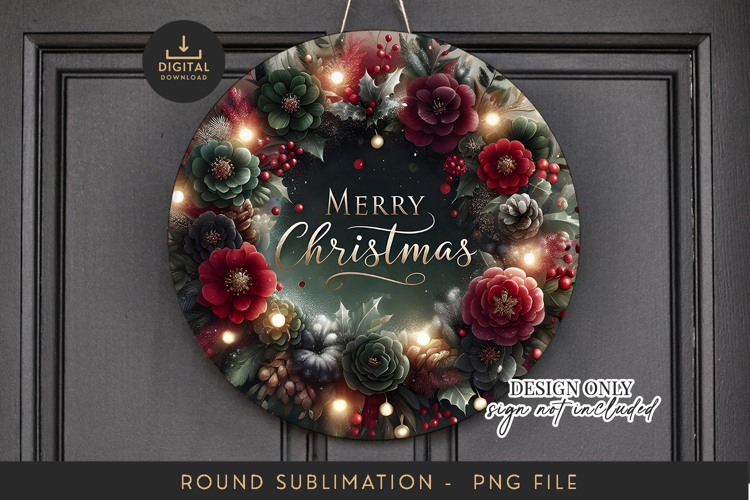 Moody Floral Sublimation PNG - Round Christmas Wreath Art
