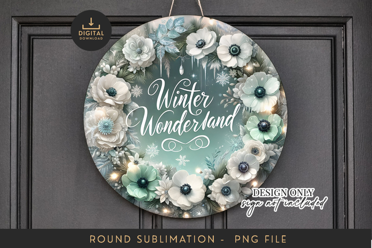 Winter Wonderland Sublimation PNG - Round Icy Floral Art