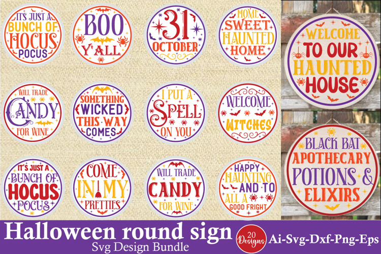 Halloween round sign Svg Design, Bundle Halloween Quotes
