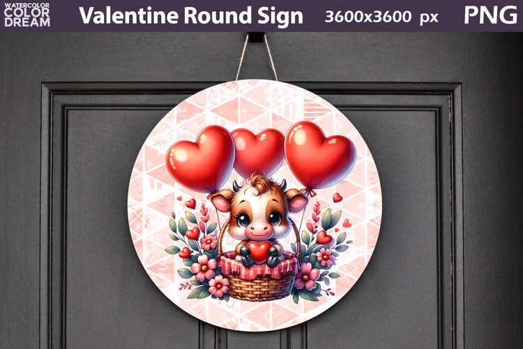 Valentine Round Sign | Cute Cow Door Sign