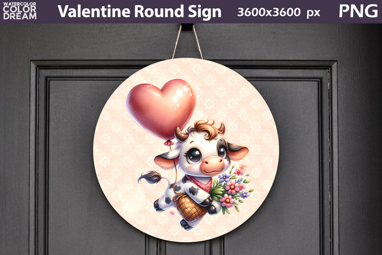 Valentine Round Sign | Cute Cow Door Sign