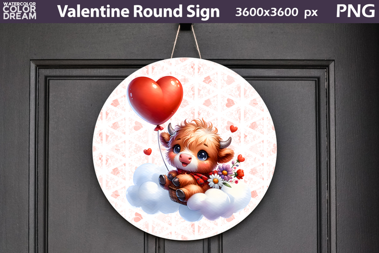 Valentine Round Sign | Cute Cow Door Sign