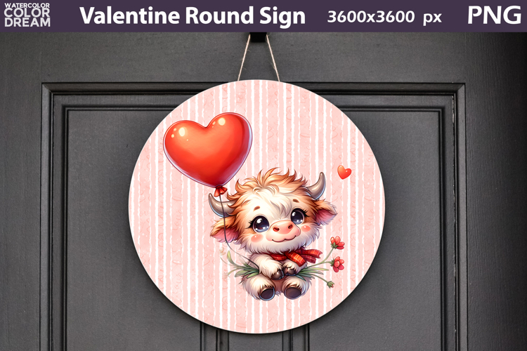 Valentine Round Sign | Cute Cow Door Sign