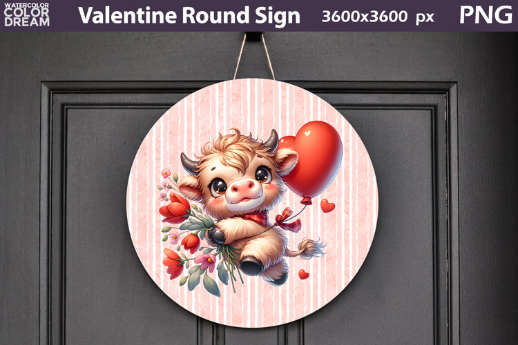 Valentine Round Sign | Cute Cow Door Sign