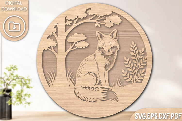 Round Sign Fox Laser Cut SVG
