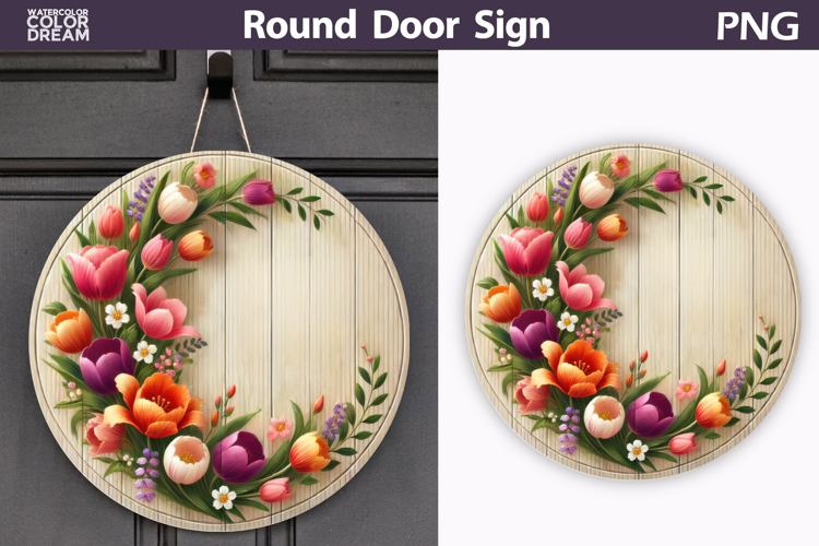 Spring Round Door Sign | Tulip Round Sublimation