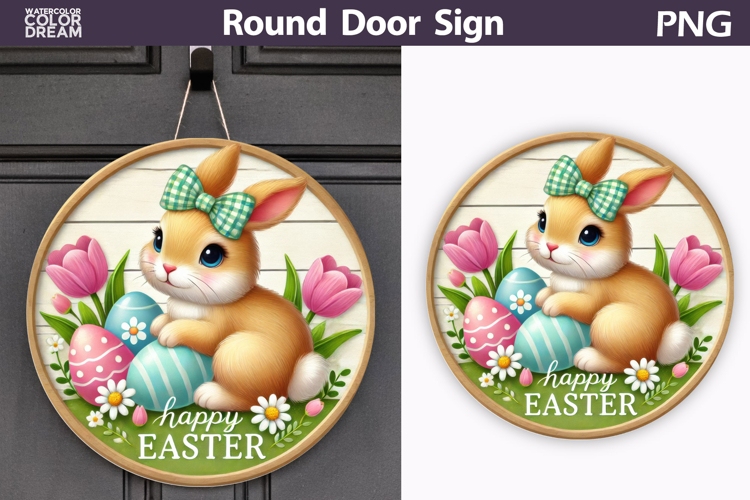 Easter Round Door Sign | Bunny Eggs Round Sublimation