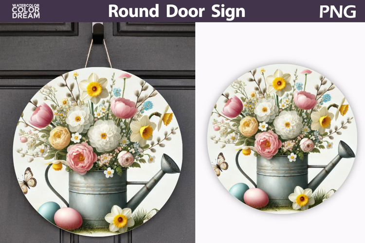 Spring Floral Round Door Sign | Easter Round Sublimation