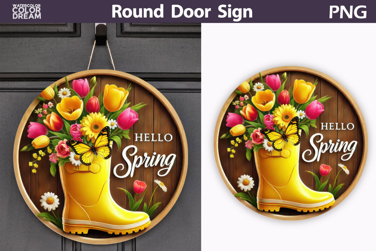 Hello Spring Round Door Sign | Tulip Round Sublimation