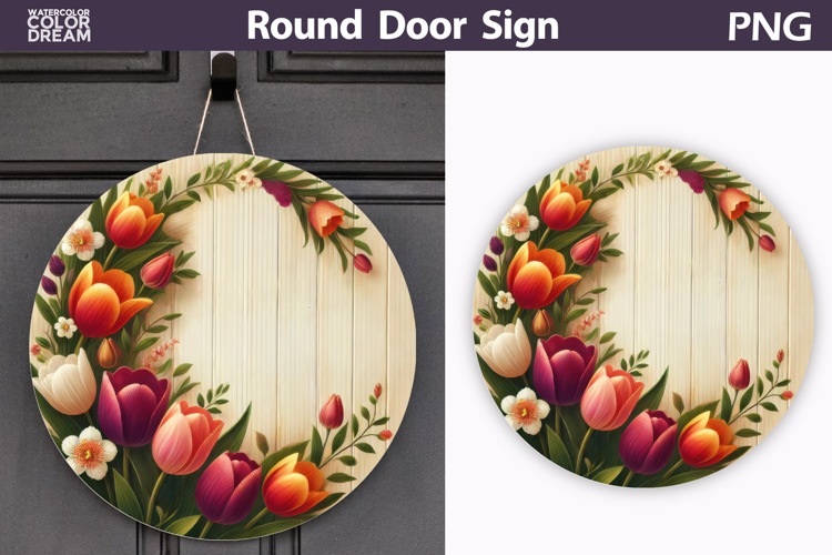 Spring Round Door Sign | Tulip Round Sublimation