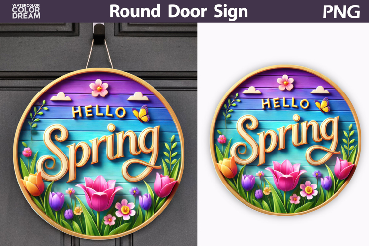 Hello Spring Round Door Sign | Tulip Round Sublimation
