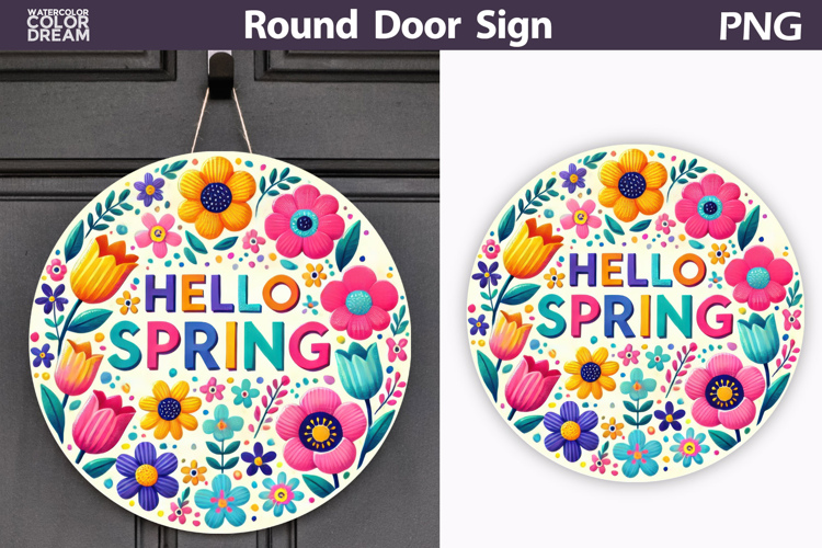 Hello Spring Round Door Sign | Tulip Round Sublimation