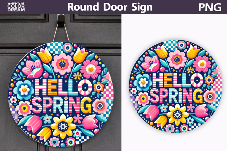 Hello Spring Round Door Sign | Tulip Round Sublimation