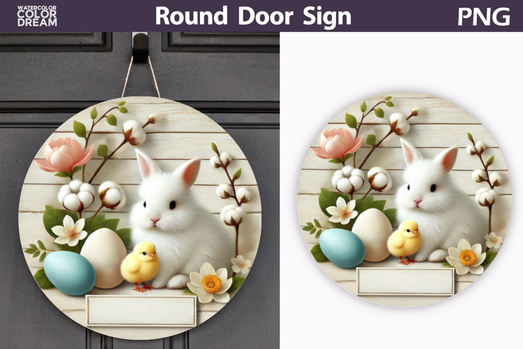 Easter Round Door Sign | Bunny Chicken Round Sublimation