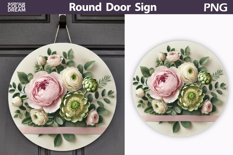 Floral Round Door Sign | Pink Flowers Round Sublimation