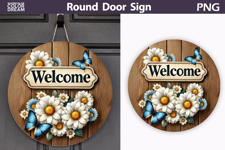 Floral Round Door Sign | Welcome Round Sublimation