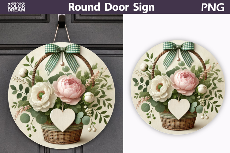 Floral Round Door Sign | Pink Flowers Round Sublimation
