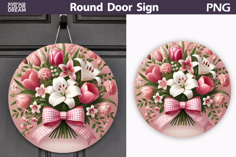 Floral Round Door Sign | Pink Flowers Round Sublimation