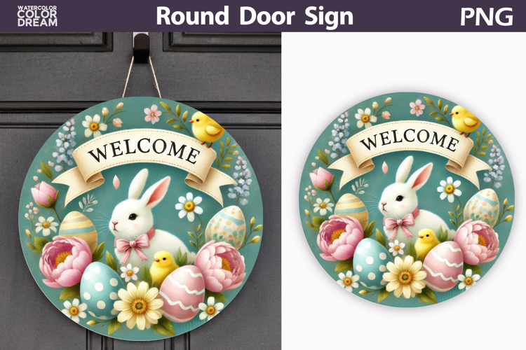 Easter Round Door Sign | Bunny Eggs Round Sublimation