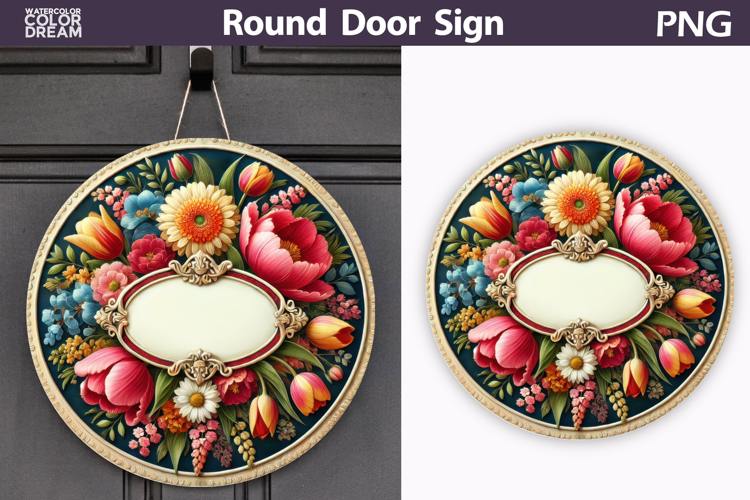 Spring Floral Round Door Sign | Tulip Round Sublimation