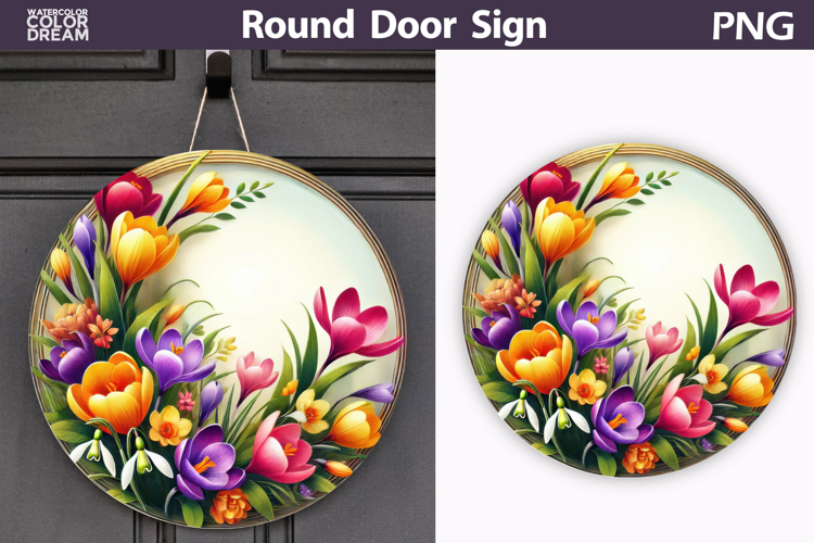 Spring Floral Door Hanger| Tulip Crocus Round Sublimation