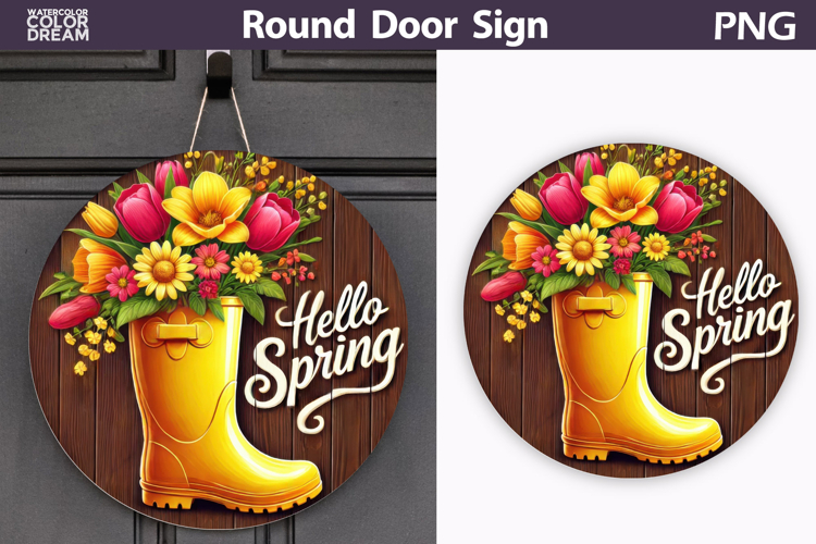 Hello Spring Round Door Sign | Tulip Round Sublimation