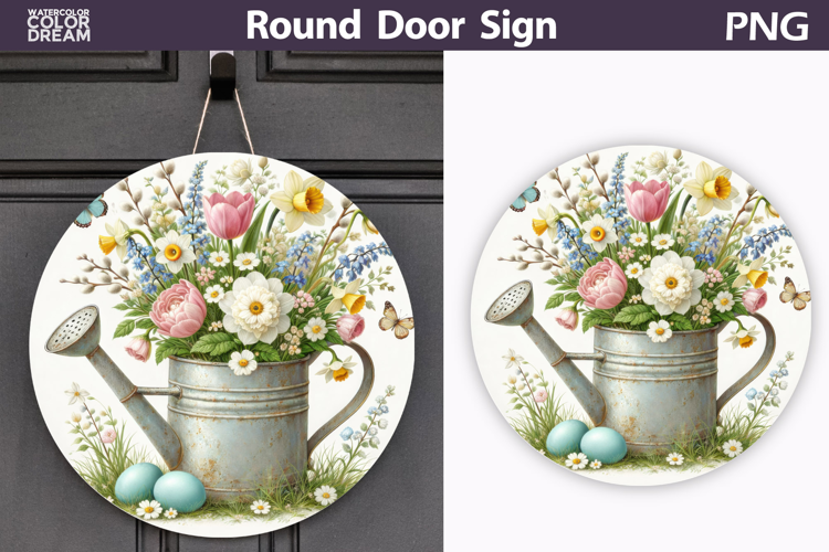 Spring Floral Round Door Sign | Easter Round Sublimation