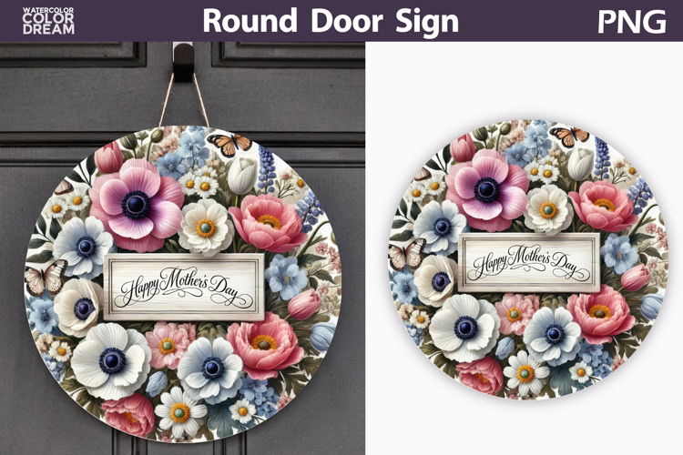Mothers Day Round Door Sign | Flowers Round Sublimation