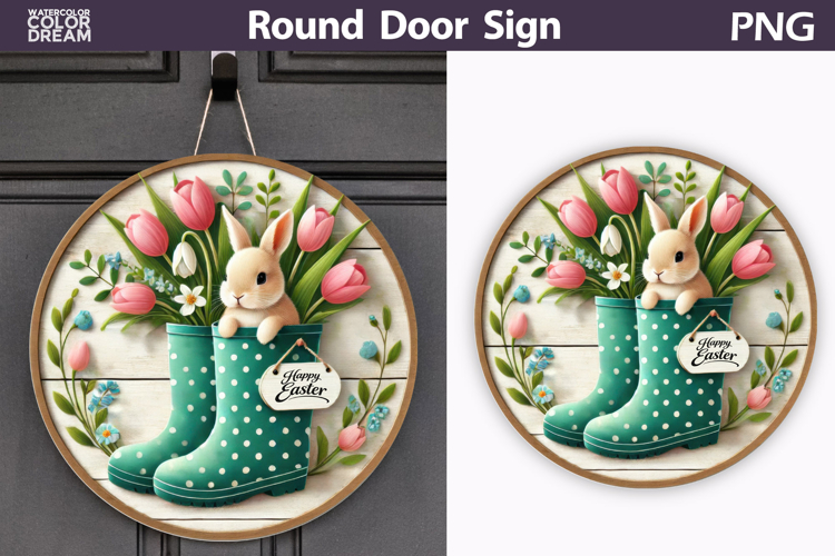 Easter Round Door Sign | Bunny Tulip Round Sublimation