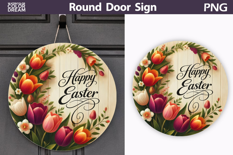Happy Easter Round Door Sign | Tulip Round Sublimation
