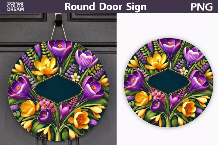 Spring Floral Door Hanger | Crocus Round Sublimation