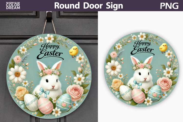 Easter Round Door Sign | Bunny Tulip Round Sublimation