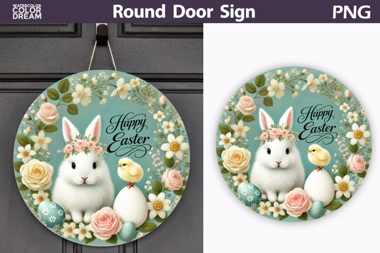 Easter Round Door Sign | Bunny Tulip Round Sublimation