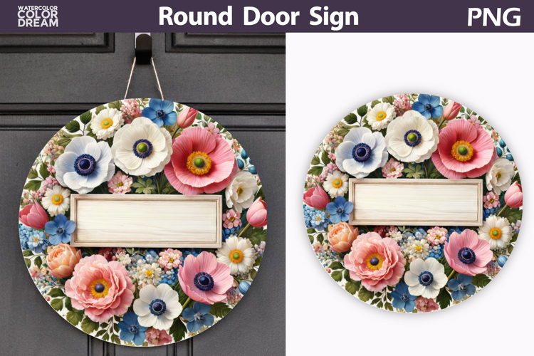 Floral Round Door Sign | Anemone Round Sublimation
