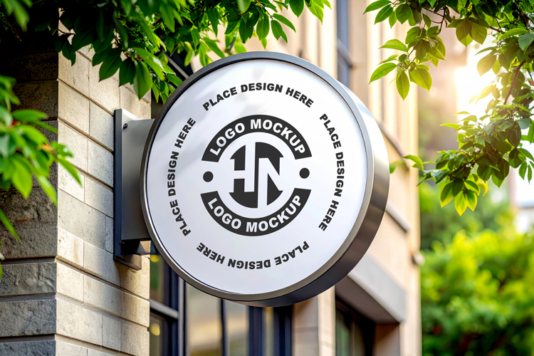 Round Store Sign Mockup
