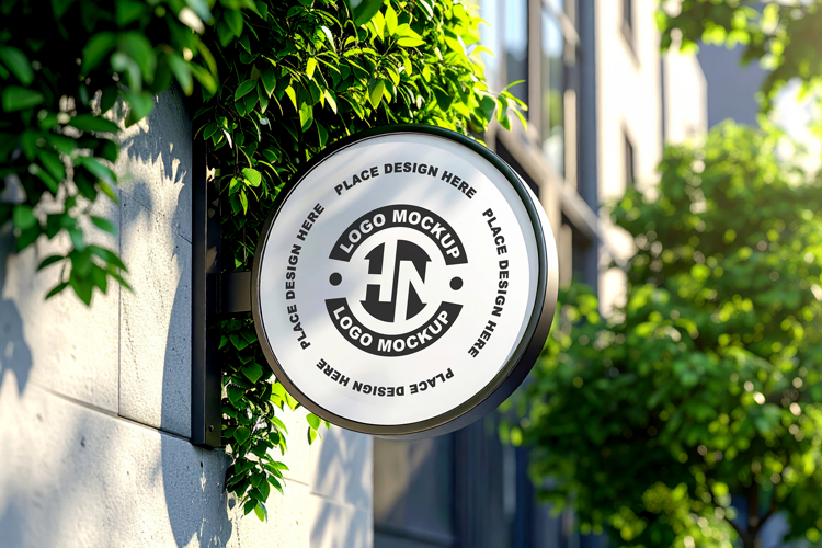 Round Store Sign Mockup