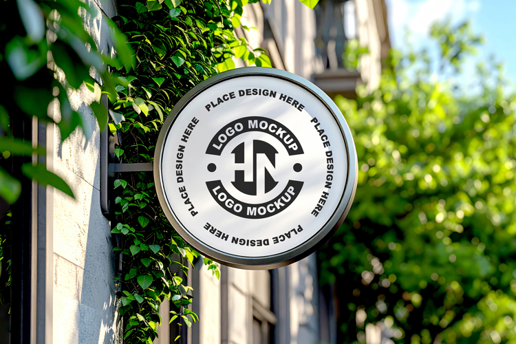 Round Store Sign Mockup