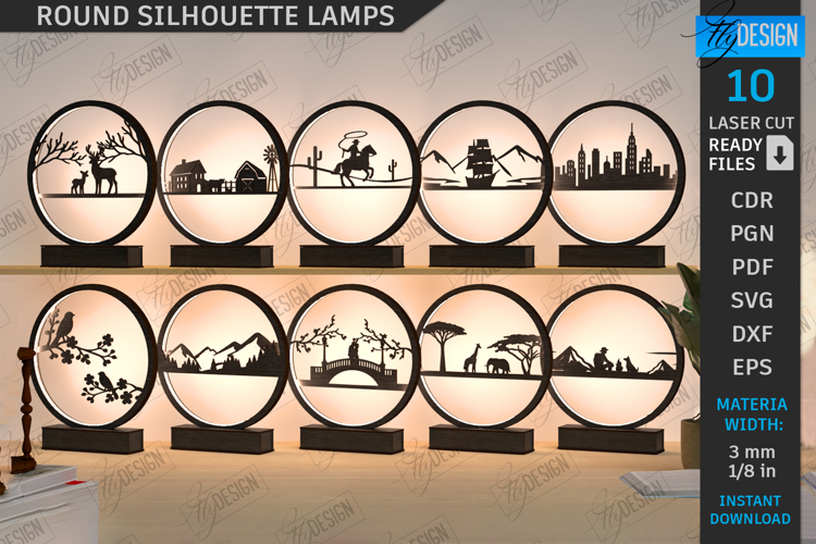Round Silhouette Lamps Laser Cut Bundle | Modern Night Lamps