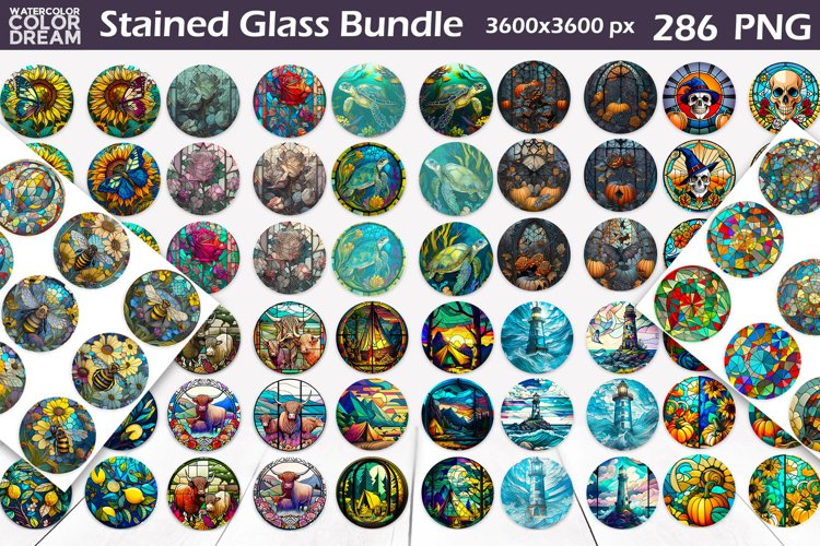 Stained Glass Round PNG | Round Coaster Bundle