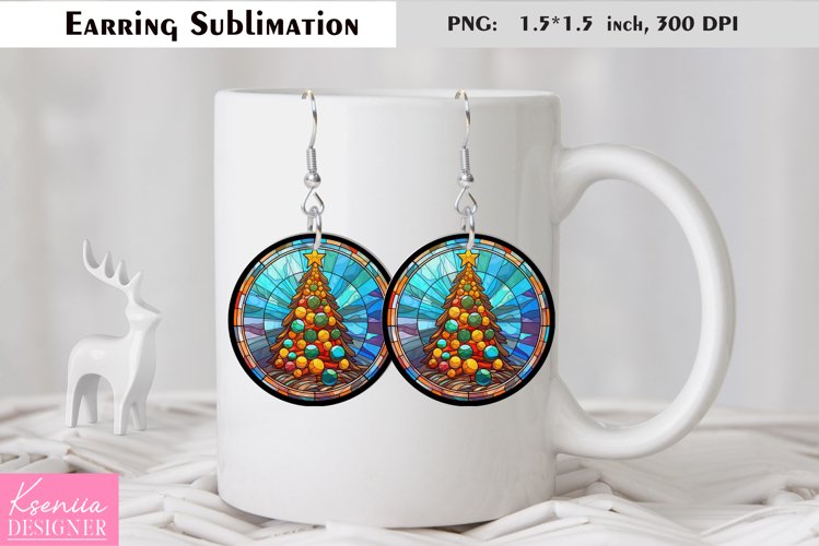 Stained Glass Christmas Tree| Round Earring Design