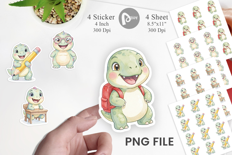 Round Storybook School Dino Sticker