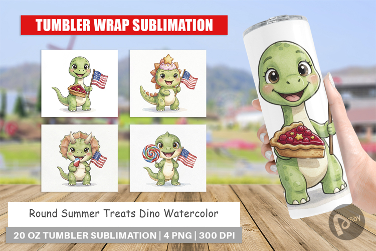 Round Summer Treats Dino Tumbler