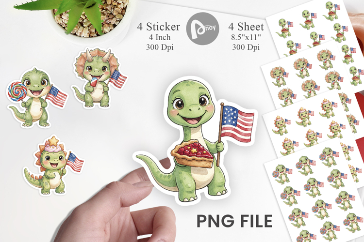 Round Summer Treats Dino Sticker