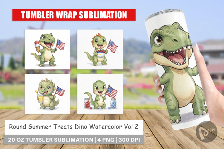 Round Summer Treats Dino Tumbler