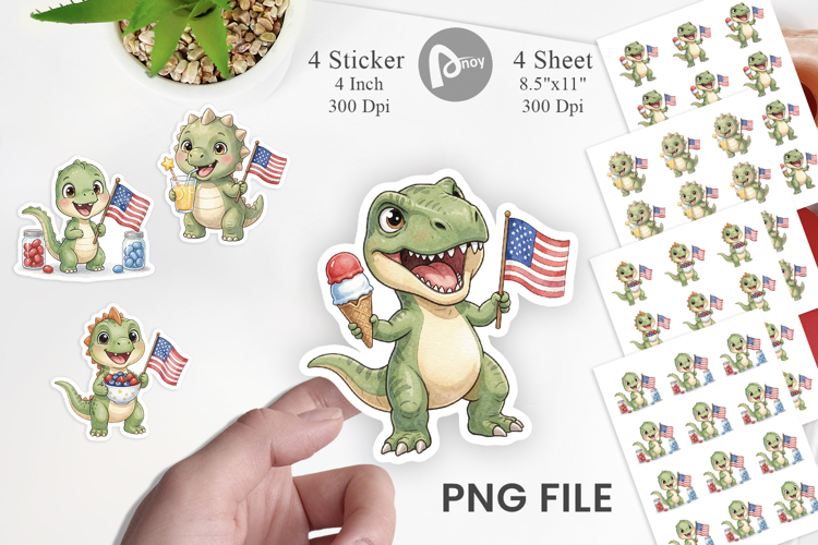 Round Summer Treats Dino Sticker
