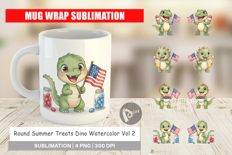 Round Summer Treats Dino Mug Wrap