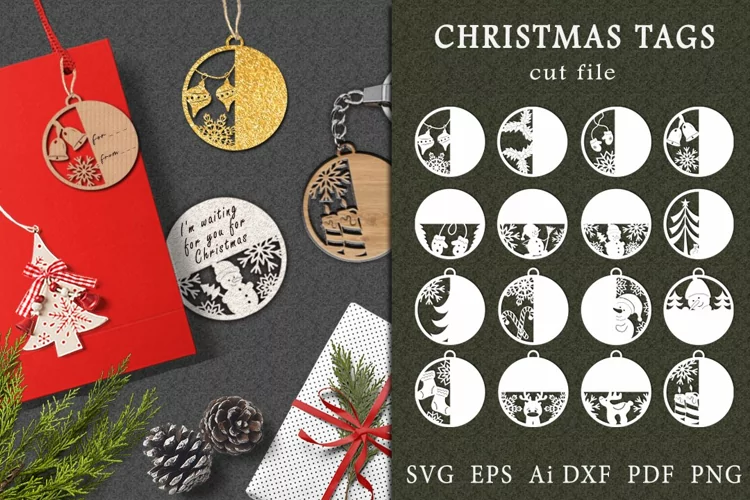 Round tags with christmas elements. Files for cutting